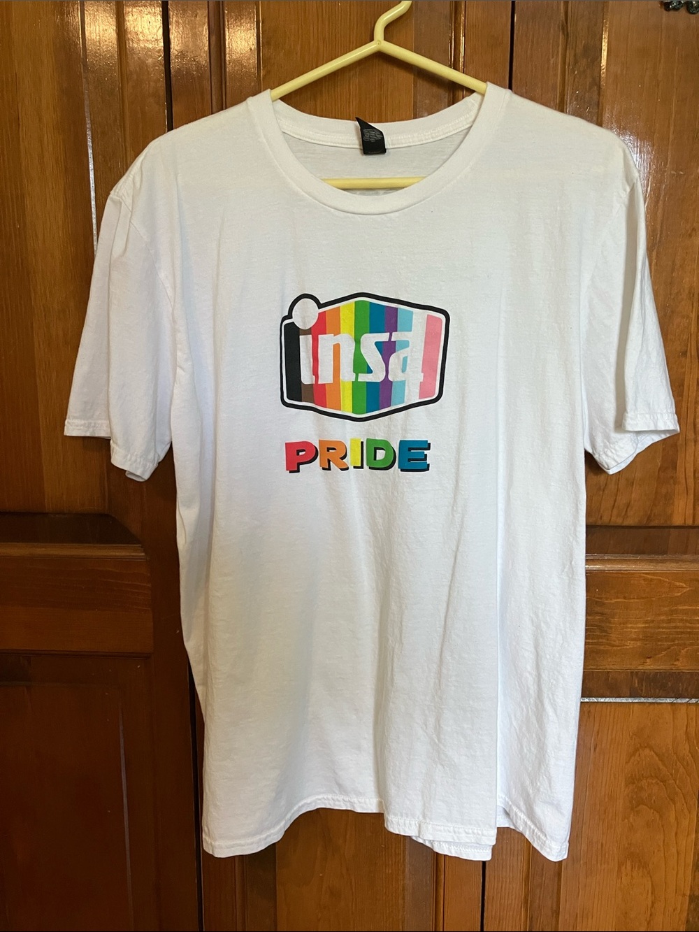 White Tee with Rainbow PRIDE Logo PLUS..FREE socks & bracelet!!! :) :) :)